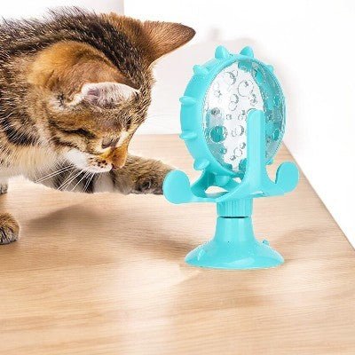 Chat mangeant avec distributeur WhirlCatFeeder vert