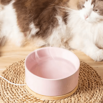 Gamelle WarmSipCatBowl rose vue détaillée confortable