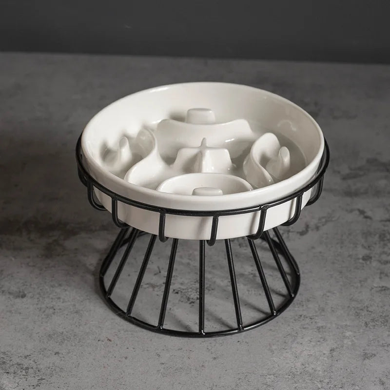 Gamelle surélevée chat céramique anti-glouton vue latérale support ergonomique