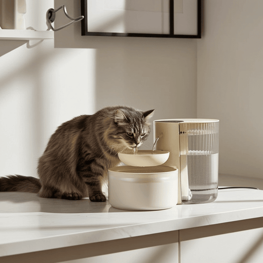 Chat bois dans une fontaine à eau pour chat égale  bat en bonne santé urinaire