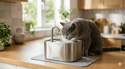 Chat heureux utilisant une fontaine primium