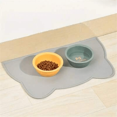 Tapis silicone chat KittyPlacemat gris antidérapant gamelles
