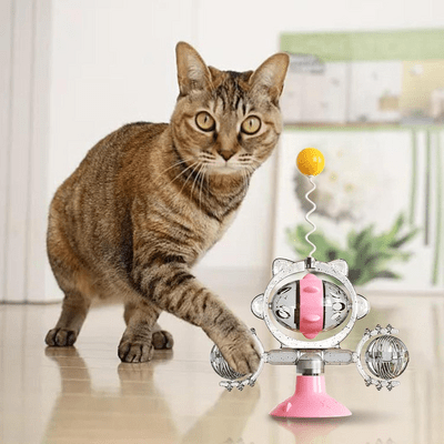 Distributeur WhirlCatFeeder rose système anti-glouton détaillé
