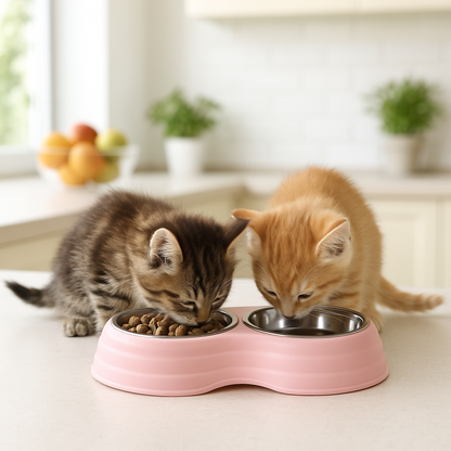 Gamelle chat rose en situation utilisation