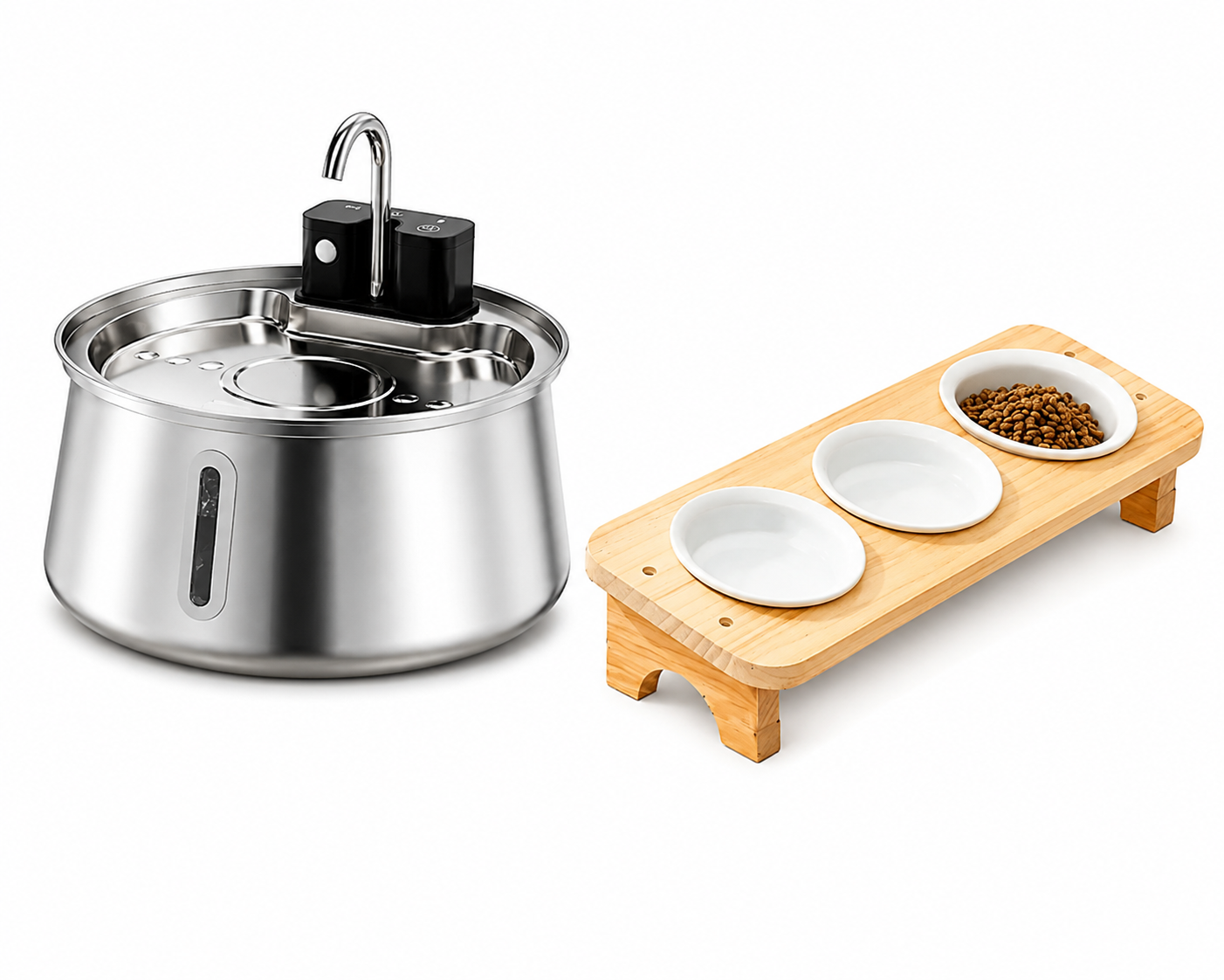 gamelle-chat-inclinee-anti-vomissement-ceramique-bois-miaoutable 3 Bols et fontaine 4 Litres