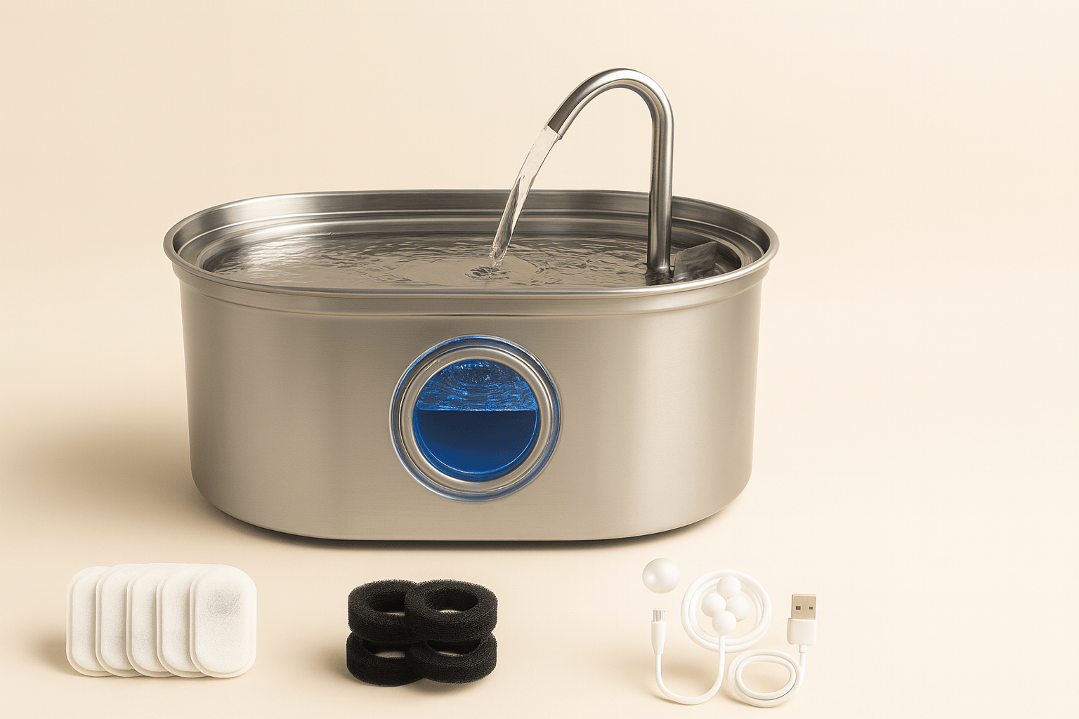 Fontaine à eau pour chat Clairinox en acier inoxydable 3.2L avec LED bleue et capteur intelligent