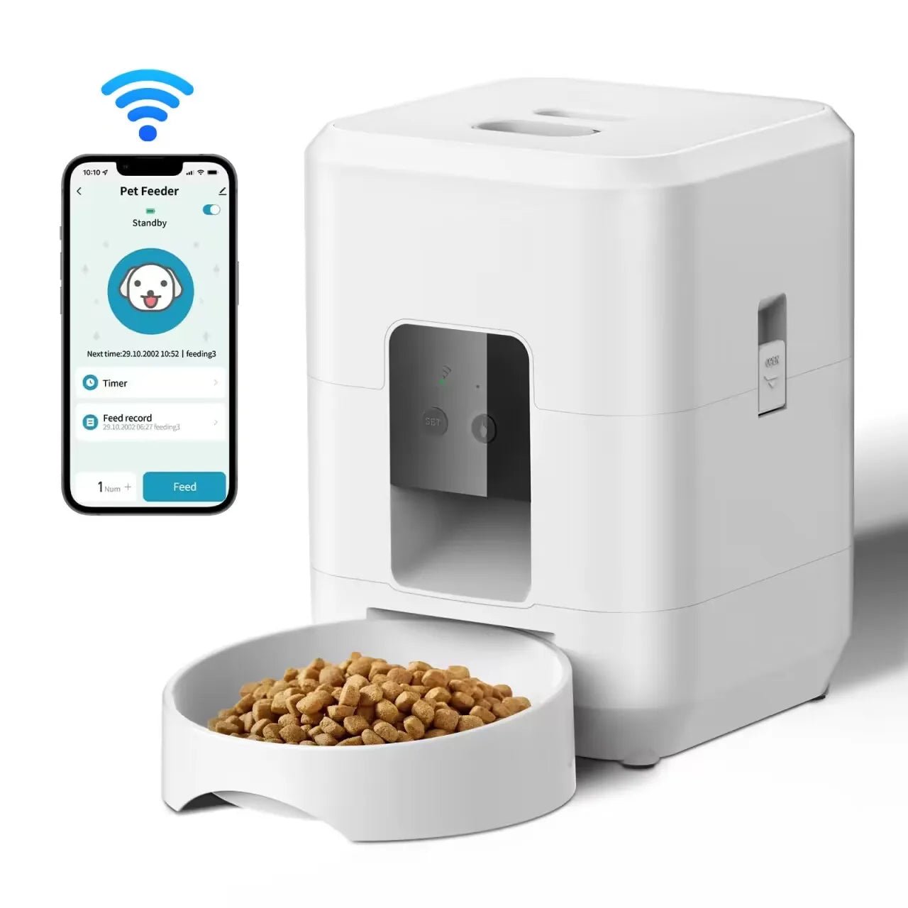 Distributeur automatique SmartFeeder blanc pour chat, modèle WiFi.