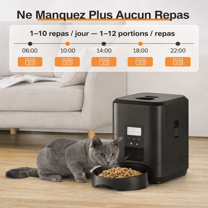 SmartFeeder avec programmation des repas, de 1 à 10 repas par jour et portions ajustables.