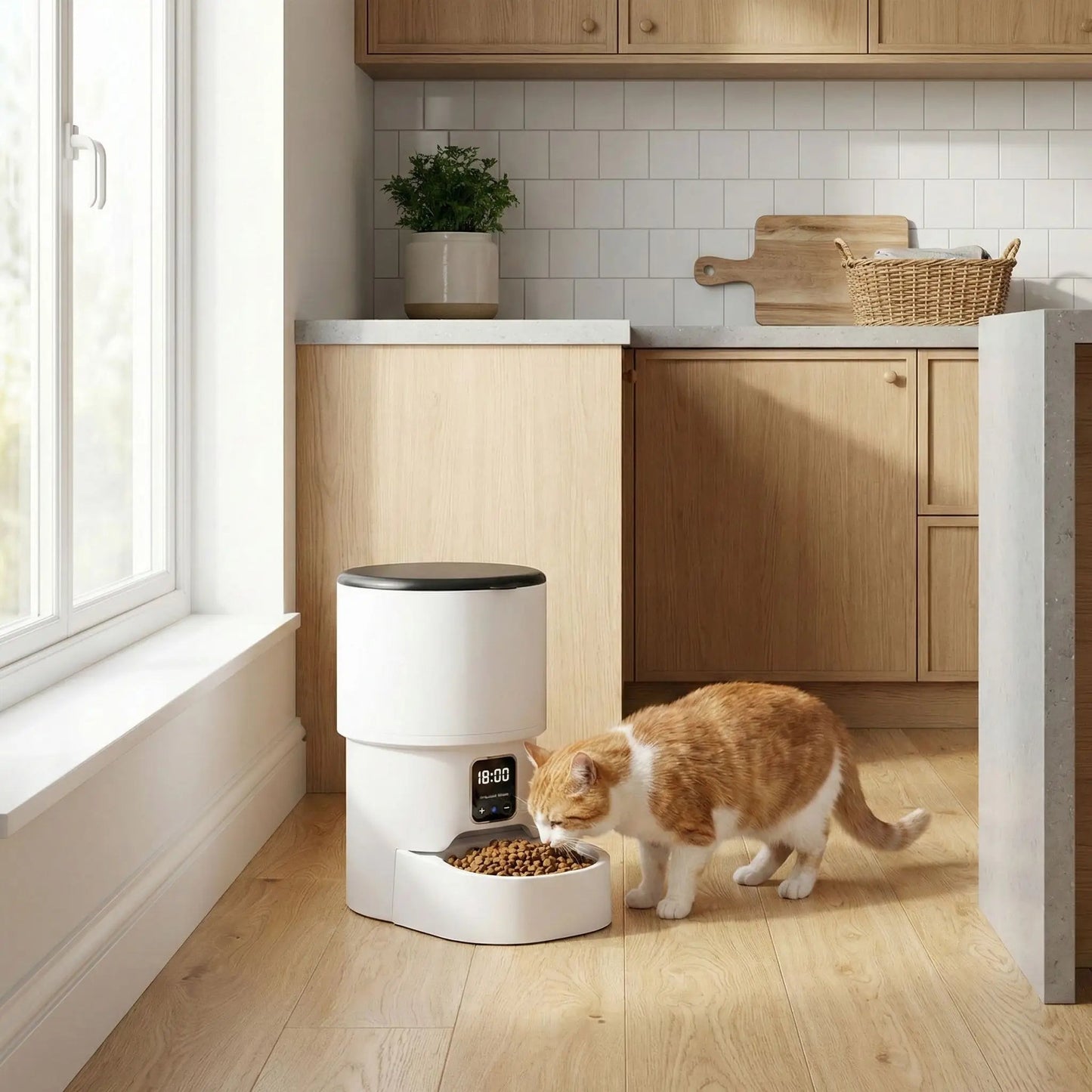 Distributeur automatique croquettes chat WiFi 4L avec caméra en utilisation