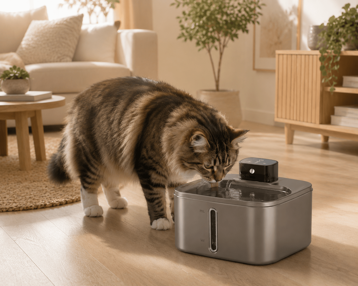 Fontaine à eau chat 4L sans fil — Inox 304, capteur infrarouge, batterie 4000 mAh