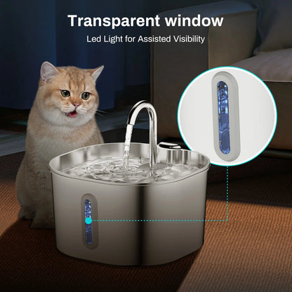 fontaine chat AquaSquare fenêtre transparente LED bleu niveau eau visible