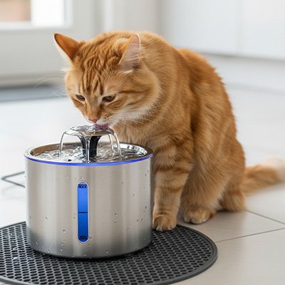 Fontaine à eau chat en acier inoxydable avec jet cascade