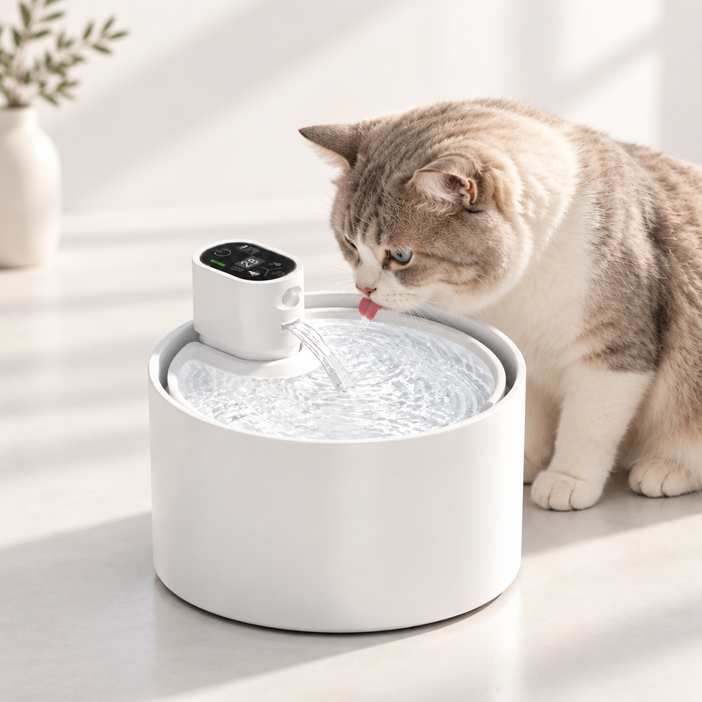 Fontaine à Eau en Céramique sans Fil pour Chat – 2,3L, Autonomie 120 Jours