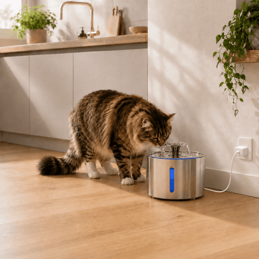 Chat buvant fontaine eau inox 2,5L hydratation