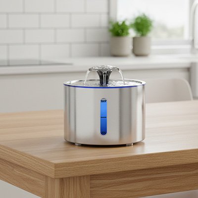 Fontaine chat inox 2,5L avec accessoires complets