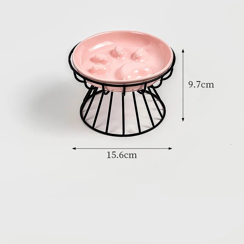 Gamelle céramique rose motif patte support métal noir design premium