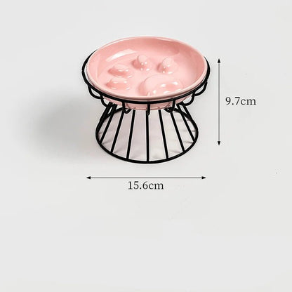 Gamelle céramique rose motif patte support métal noir design premium