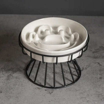 Gamelle céramique anti-glouton chat surélevée motif intérieur ralentisseur