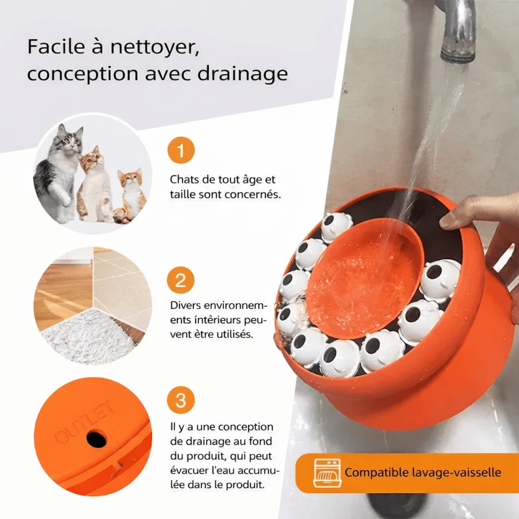 Gamelle anti-glouton pour chat facile à nettoyer avec drainage - Compatible lave-vaisselle, adaptée tous âges et environnements