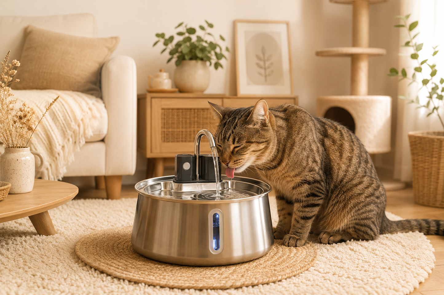Ensemble Hydratation & Nutrition MiaouTable™ — Fontaine Inox 4L + Gamelle Surélevée 15°