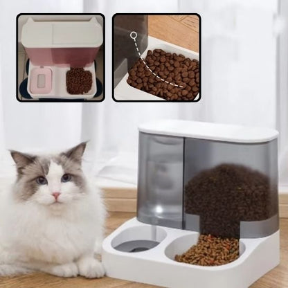 "Vue de face du distributeur de croquettes pour chat"