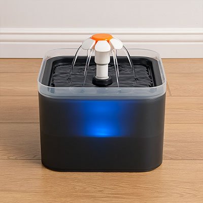 Fontaine à eau chat silencieuse en fonctionnement